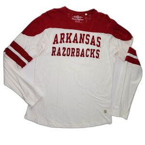 Three Square Arkansas Razorbacks White & Red Long Sleeve T-Shirt Size M